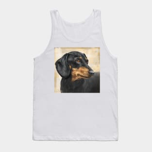 Painting of a Dachshund with Black and Gold Coat, on Beige Background Tank Top